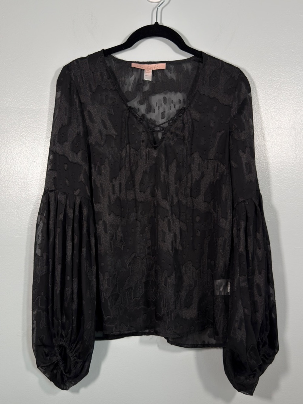Hutch Sheer Black Burnout Blouse XS Boho Romantic Balloon Sleeve Top